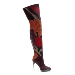 New Burberry Allison Patchwork Suede OTK Boots 36